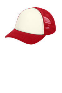 Port Authority  5-Panel Twill Foam Trucker Cap - Ivory/ Red