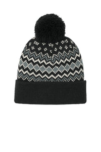 Port Authority Alpine Pom Beanie C991 - Deep Black/ Gusty Grey/ Marshmallow