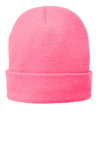 Port Authority Fleece-Lined Knit Cap - Neon Pink Glo