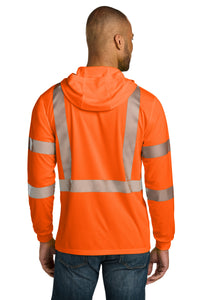 CornerStone ANSI 107 Class 3 Long Sleeve Segmented Tape Hooded Tee CS208 - Safety Orange Back