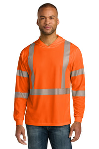 CornerStone ANSI 107 Class 3 Long Sleeve Segmented Tape Hooded Tee CS208 - Safety Orange