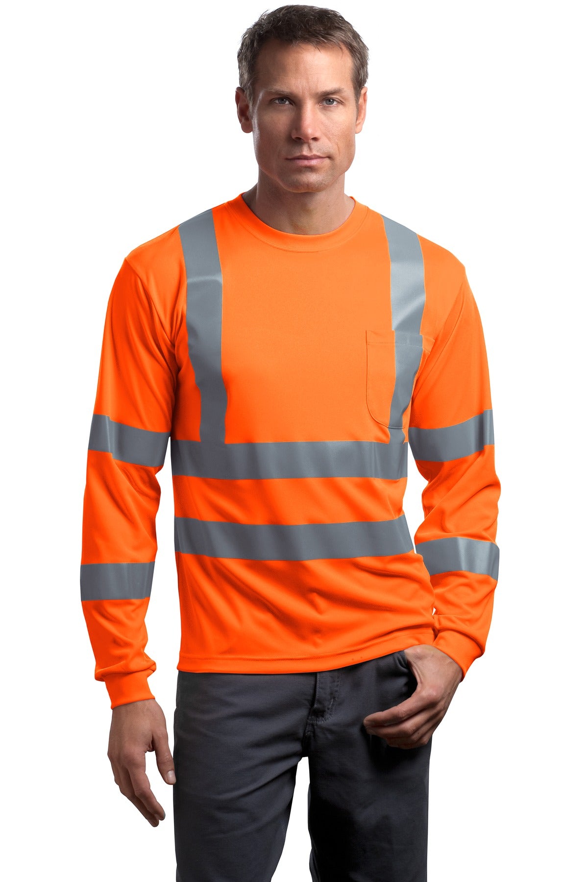 CornerStone - ANSI 107 Class 3 Long Sleeve Snag-Resistant Reflective T-Shirt - Safety Orange