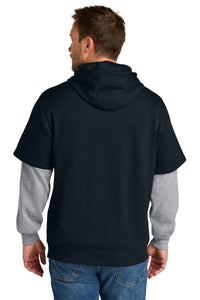 CornerStone Tough Fleece Layered Hoodie CSF632 - Navy/ Heather Grey Back