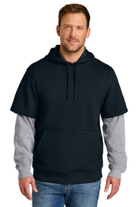 CornerStone Tough Fleece Layered Hoodie CSF632 - Navy/ Heather Grey