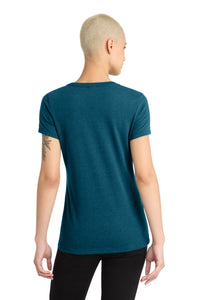 District Women's Perfect Blend CVC V-Neck Tee - Deep Turquoise Fleck Back
