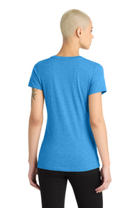 District Women's Perfect Blend CVC V-Neck Tee - Heathered Bright Turquoise Back
