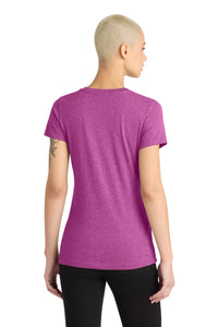 District Women's Perfect Blend CVC V-Neck Tee - Heathered Pink Raspberry Back