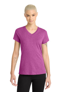 District Women's Perfect Blend CVC V-Neck Tee - Heathered Pink Raspberry