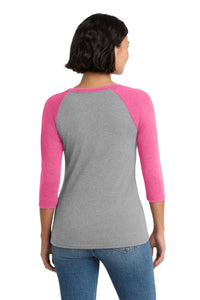 District Women's Perfect Tri 3/4-Sleeve Raglan - Fuchsia Frost/ Grey Frost Back