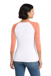 District Women's Perfect Tri 3/4-Sleeve Raglan - Heather Dusty Peach/ White Back