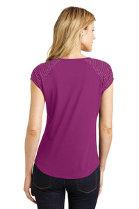 DISCONTINUED District Made Ladies 60/40 Bling Tee - Bright Berry/ Copper Back