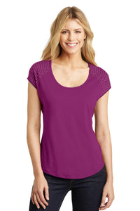 DISCONTINUED District Made Ladies 60/40 Bling Tee - Bright Berry/ Copper