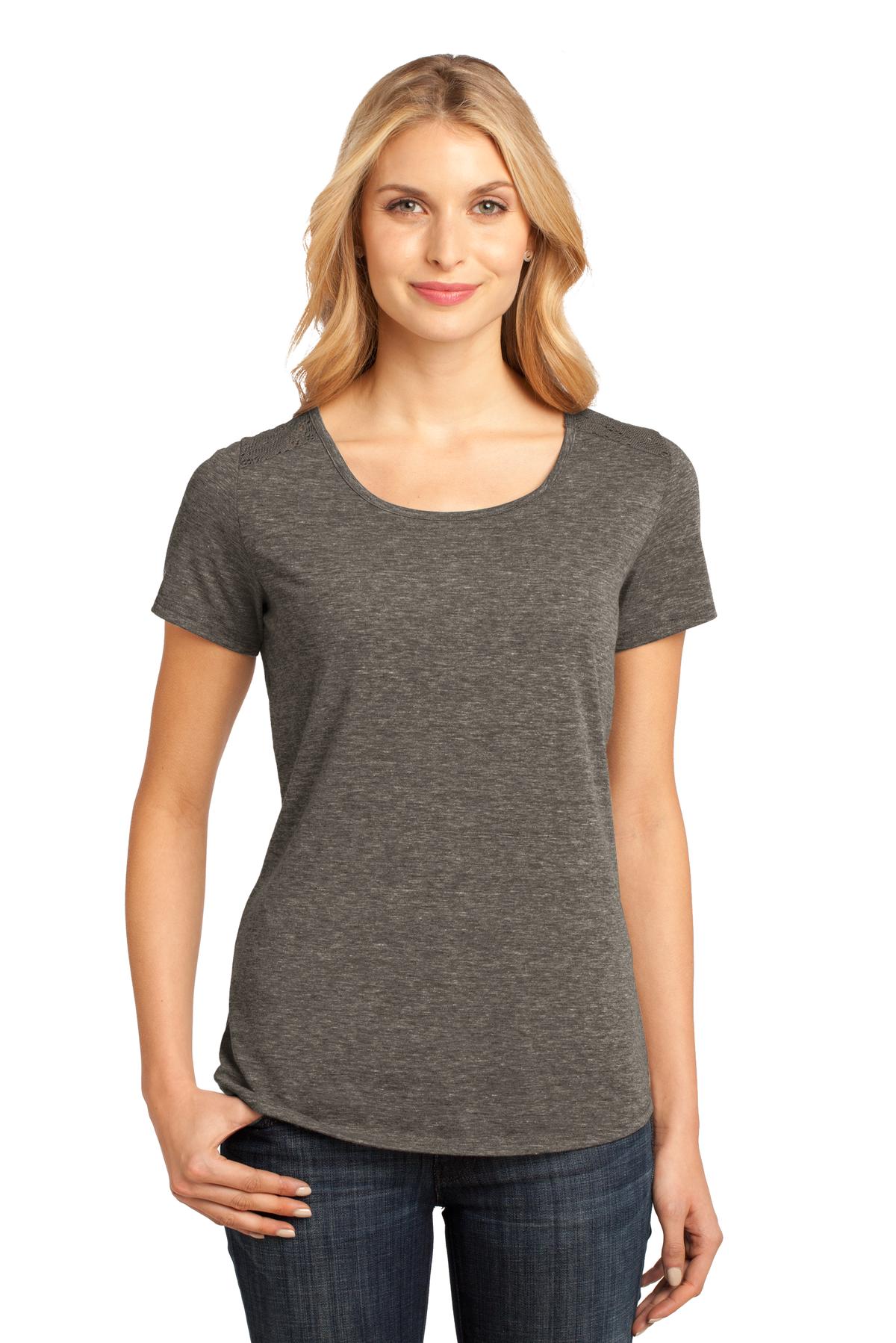 DISCONTINUEDDistrict Made - Ladies Tri-Blend Lace Tee - Chocolate Heather