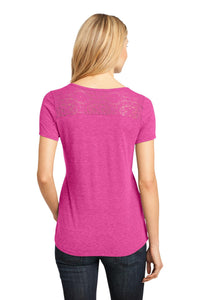 DISCONTINUEDDistrict Made - Ladies Tri-Blend Lace Tee - Dark Fuchsia Heather Back