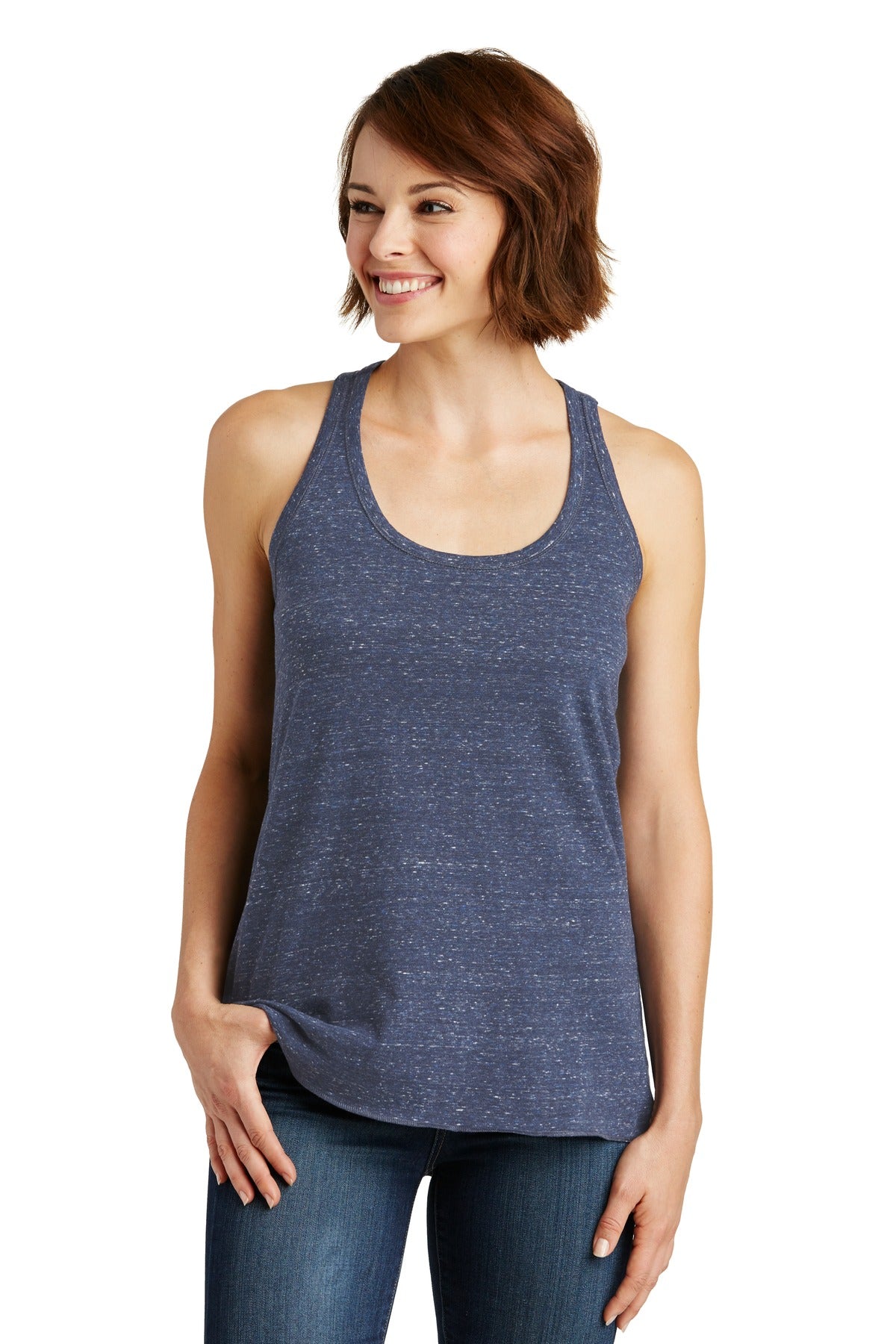 DISCONTINUED District  Women's Cosmic Twist Back Tank - Navy/ Royal Cosmic
