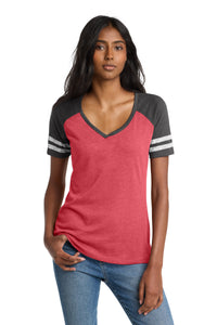 District  Women's Game V-Neck Tee - Heathered Red/ Heathered Charcoal