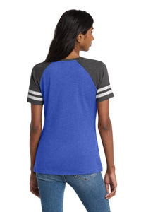 District  Women's Game V-Neck Tee - Heathered True Royal/ Heathered Charcoal Back