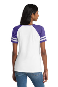 District  Women's Game V-Neck Tee - White/ Heathered Purple Back