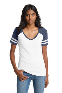 District  Women's Game V-Neck Tee - White/ Heathered True Navy