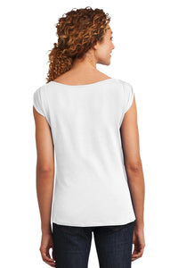 DISCONTINUED District Made Ladies Modal Blend Gathered Shoulder Tee - White Back