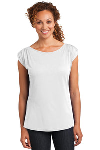 DISCONTINUED District Made Ladies Modal Blend Gathered Shoulder Tee - White