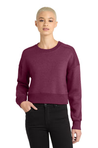 District  Women's Perfect Weight  Fleece Cropped Crew DT1105 - Heathered Loganberry