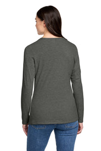 District Women's Perfect Blend CVC Long Sleeve Tee DT110 - Heathered Charcoal Back