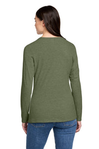 District Women's Perfect Blend CVC Long Sleeve Tee DT110 - Heathered Olive Back