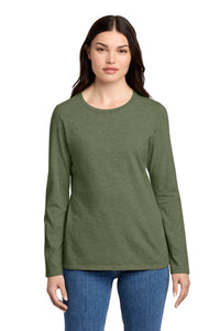 District Women's Perfect Blend CVC Long Sleeve Tee DT110 - Heathered Olive