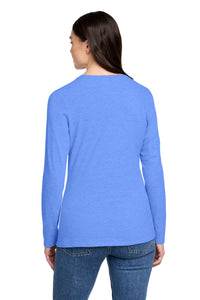 District Women's Perfect Blend CVC Long Sleeve Tee DT110 - Heathered Royal Back