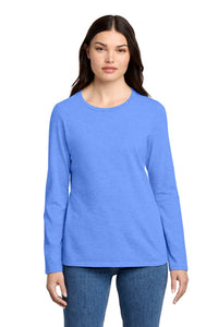 District Women's Perfect Blend CVC Long Sleeve Tee DT110 - Heathered Royal