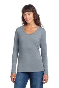 District Women's Perfect Tri Long Sleeve V-Neck Tee DT135 - Flint Blue Heather