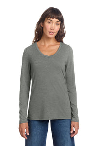 District Women's Perfect Tri Long Sleeve V-Neck Tee DT135 - Heathered Charcoal