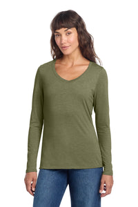 District Women's Perfect Tri Long Sleeve V-Neck Tee DT135 - Military Green Frost