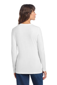 District Women's Perfect Tri Long Sleeve V-Neck Tee DT135 - White Back