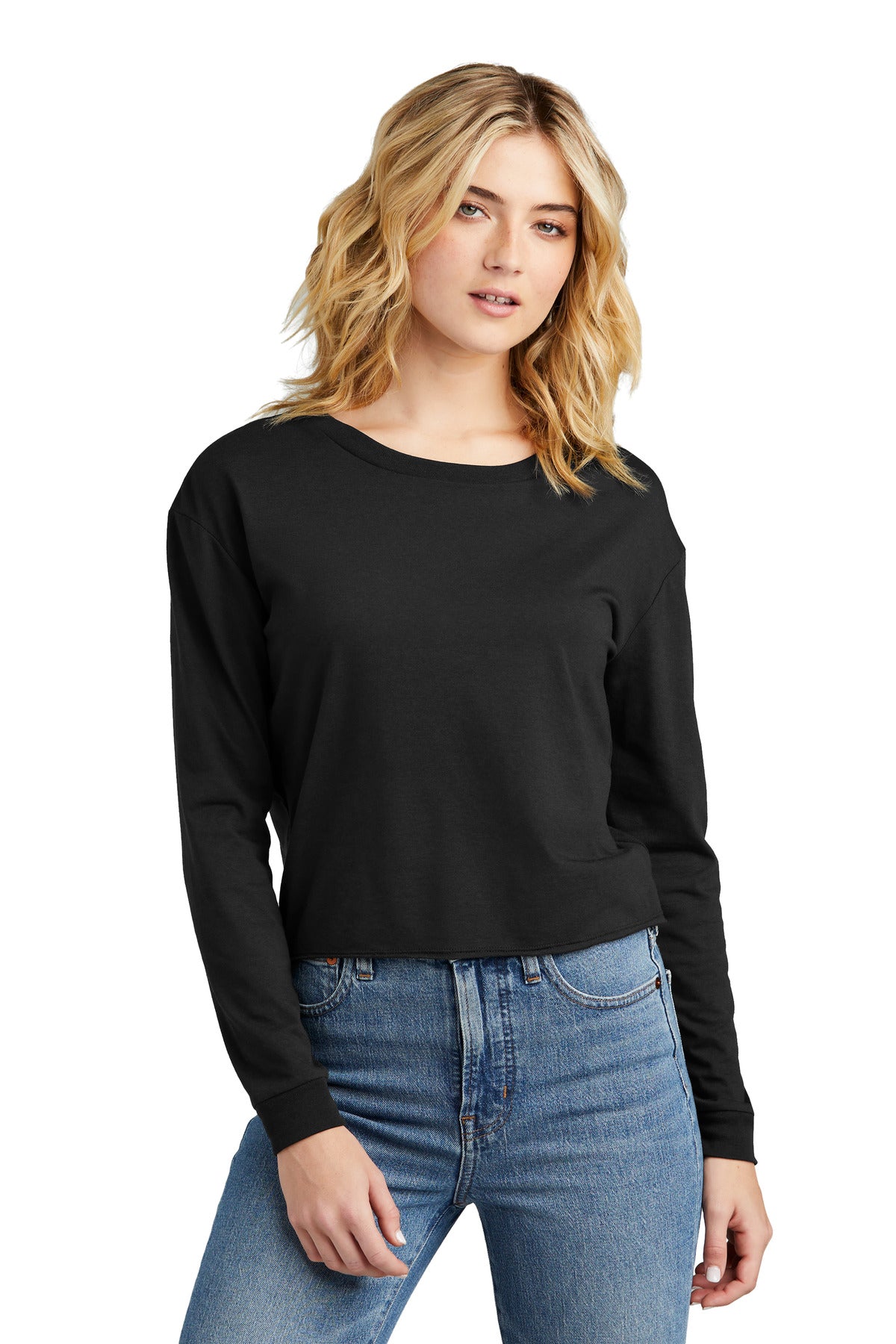District Women's Perfect Tri Midi Long Sleeve Tee DT141 - Black