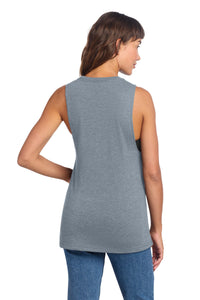 District Women's Perfect Tri Muscle Tank DT153 - Flint Blue Heather Back