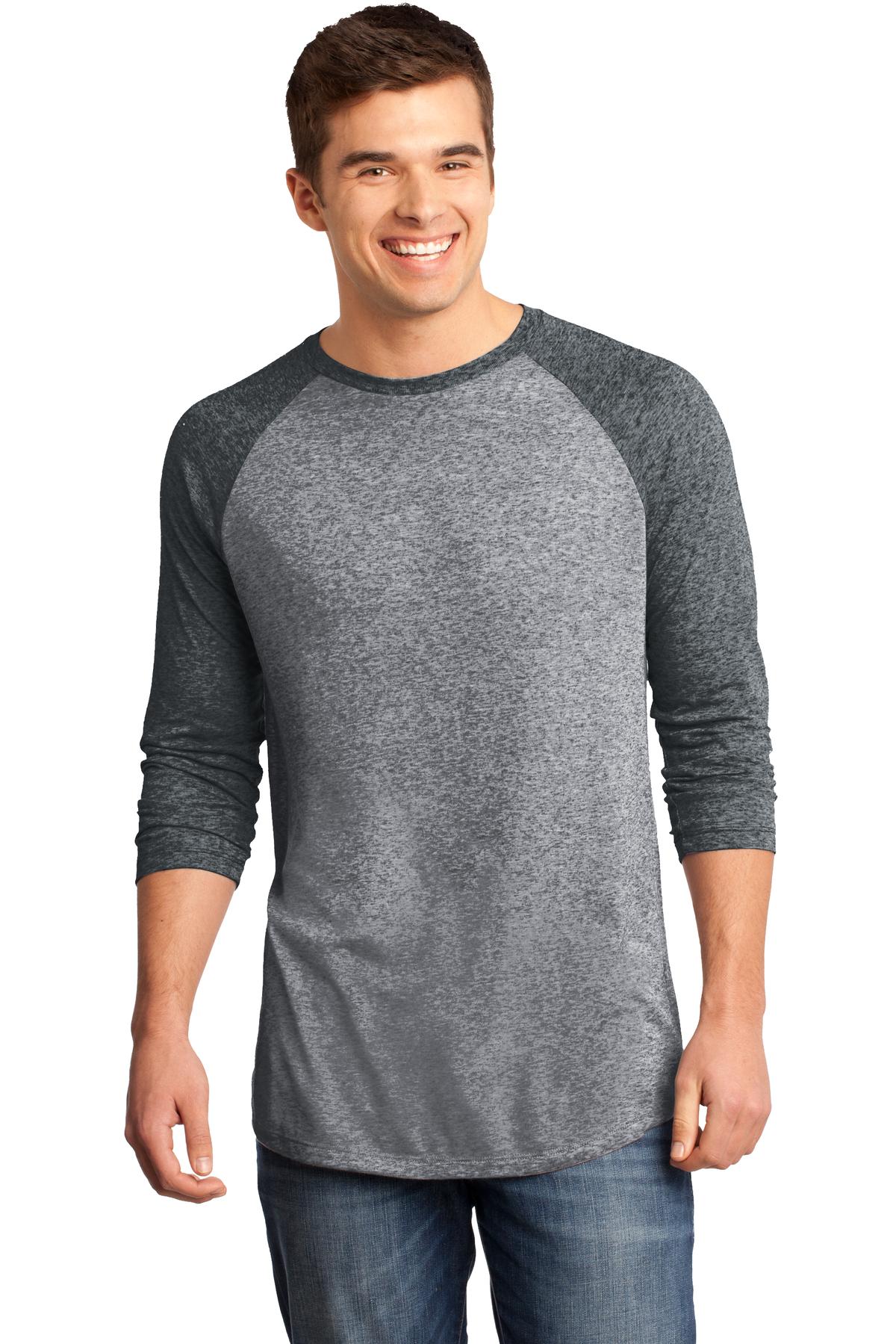 DISCONTINUED District - Young Mens Microburn 3/4-Sleeve Raglan Tee - Black/ Heathered Nickel