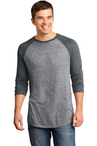 DISCONTINUED District - Young Mens Microburn 3/4-Sleeve Raglan Tee - Black/ Heathered Nickel