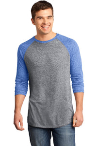 DISCONTINUED District - Young Mens Microburn 3/4-Sleeve Raglan Tee - Deep Royal/ Heathered Nickel