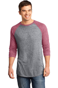 DISCONTINUED District - Young Mens Microburn 3/4-Sleeve Raglan Tee - Sangria/ Heathered Nickel