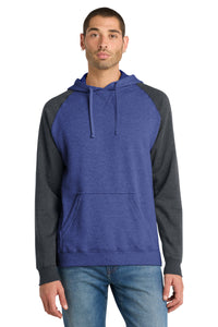 District Young Mens Lightweight Fleece Raglan Hoodie - Heathered Deep Royal/ Heathered Charcoal