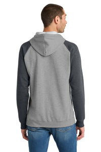 District Young Mens Lightweight Fleece Raglan Hoodie - Heathered Grey/ Heathered Charcoal Back