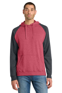 District Young Mens Lightweight Fleece Raglan Hoodie - Heathered Red/ Heathered Charcoal