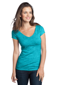 DISCONTINUED District - Juniors Extreme Heather V-Neck Tee DT2001 - Aquamarine