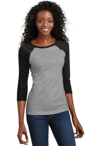 DISCONTINUED District - Juniors 50/50 3/4-Sleeve Raglan Tee - Black/ Heathered Nickel