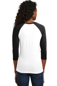 DISCONTINUED District - Juniors 50/50 3/4-Sleeve Raglan Tee - Black/ White Back