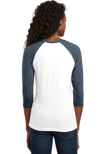 DISCONTINUED District - Juniors 50/50 3/4-Sleeve Raglan Tee - Heathered Dark Navy/ White Back