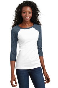 DISCONTINUED District - Juniors 50/50 3/4-Sleeve Raglan Tee - Heathered Dark Navy/ White
