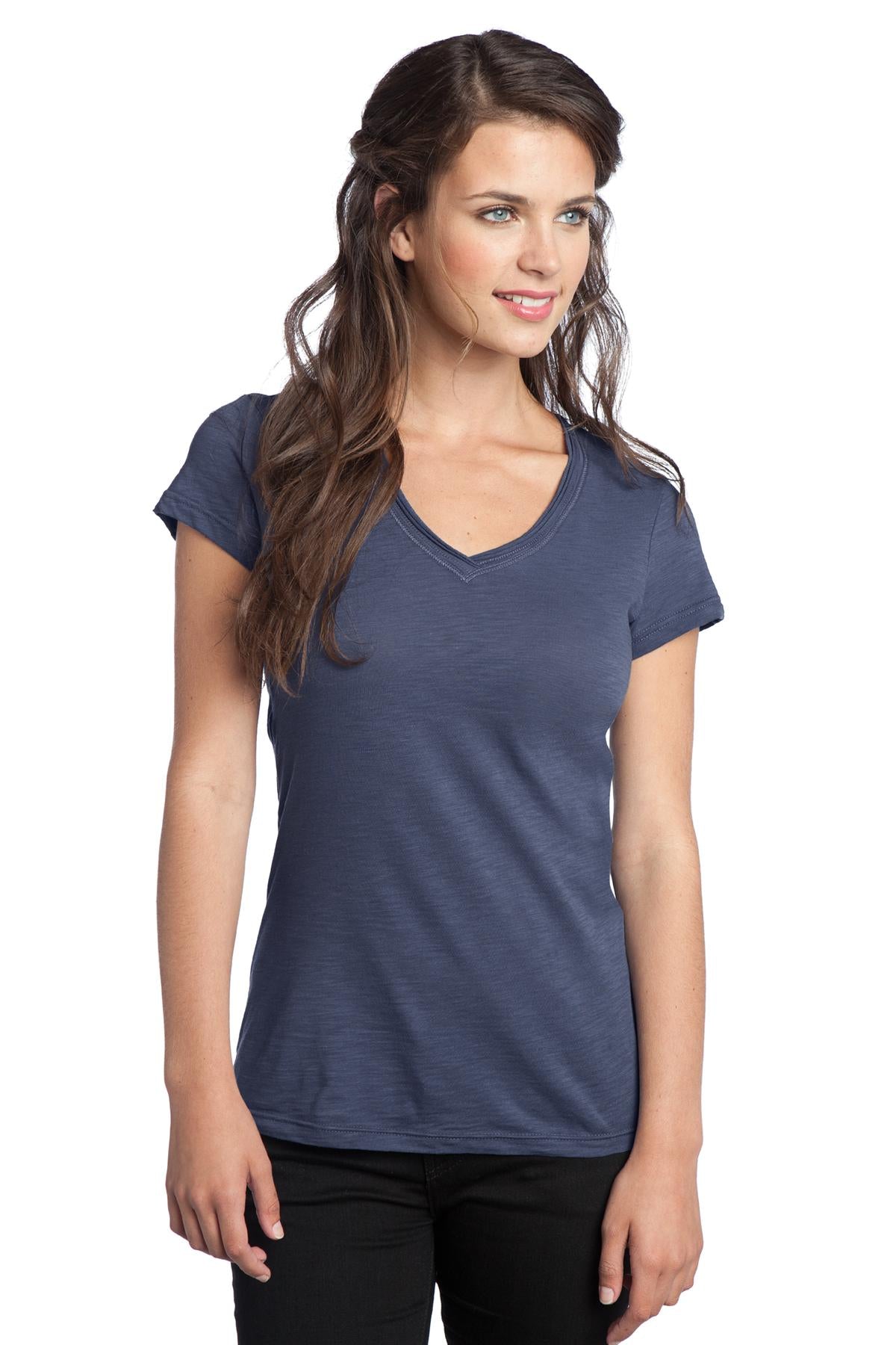 DISCONTINUED District Juniors Slub V-Neck Tee - Deep Sea Blue